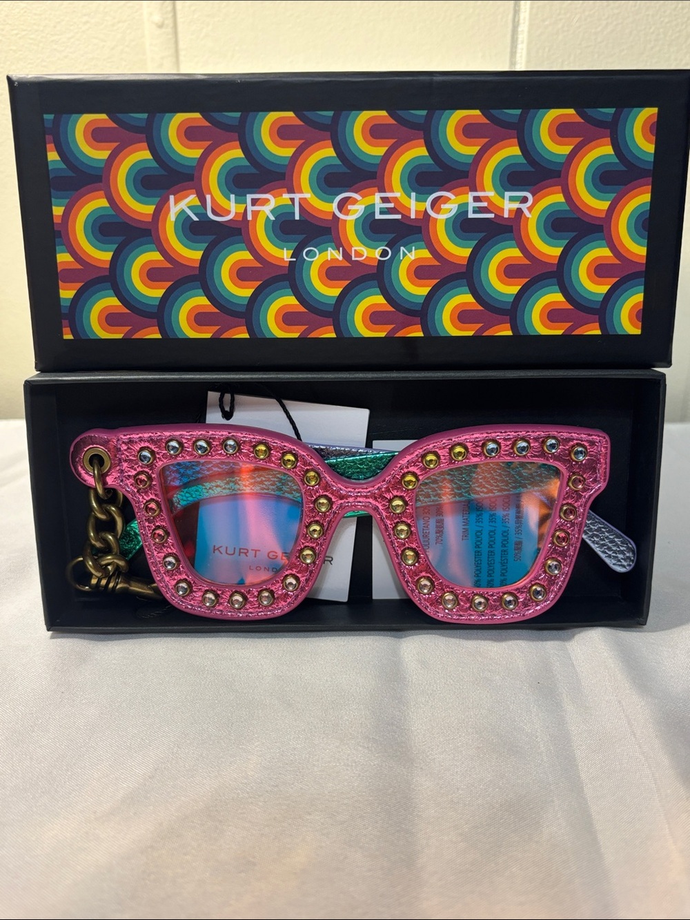 NIB NWT Kurt Geiger Metallic Pink Sunglasses Charm Keyring Sold Out Rare